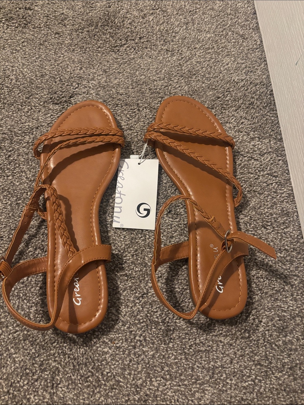Greatonu Cognac Braided-Strap Women's Sandals